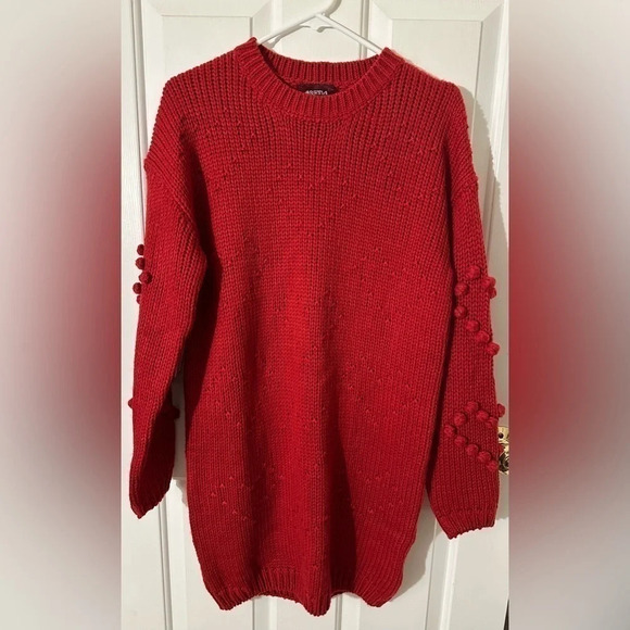 NWT 4SI3NNA Anthro Heart Pom Valentine Crewneck Chunky Knit Mini Sweater XS Love - Picture 2 of 15